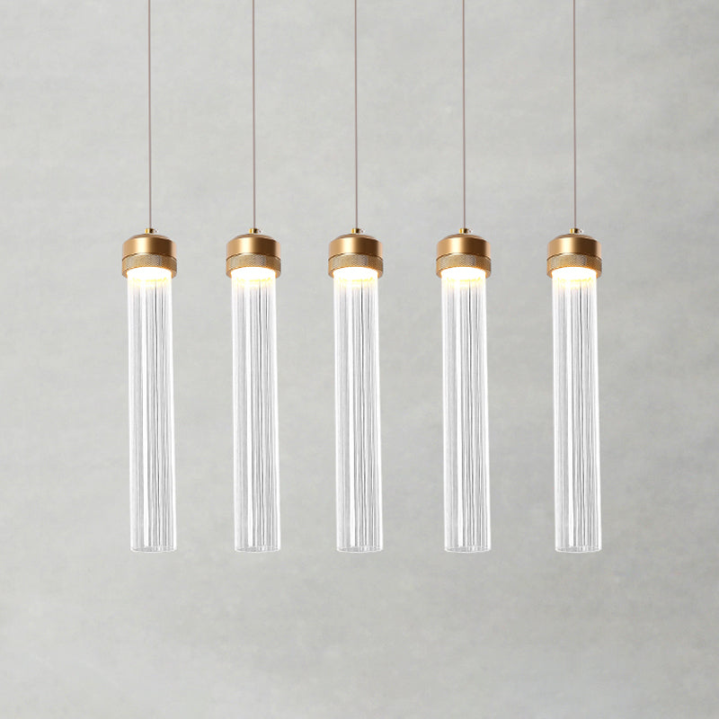 Tubular Clear Glass Cluster Pendant Light Minimalism 5-Light Brass Lamp - Rebooters