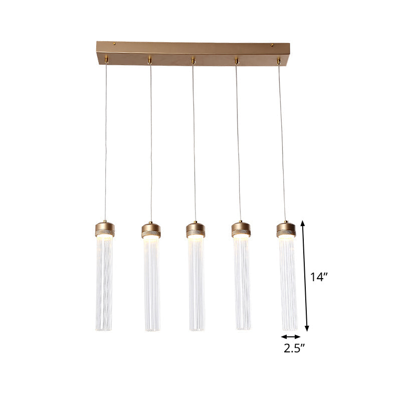 Tubular Clear Glass Cluster Pendant Light Minimalism 5-Light Brass Lamp - Rebooters