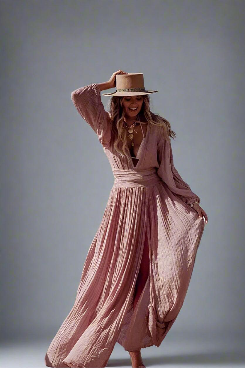 Harper Flowing Chiffon Maxi Dress with Side Slit and Elegant Draping for Elegant Occasions Rebooters Maxi Women's Dresses