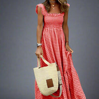 Emily Classic Checkered Ruffle Maxi Dress with Flowing Silhouette for Elegant Style Rebooters Maxi Women's Dresses