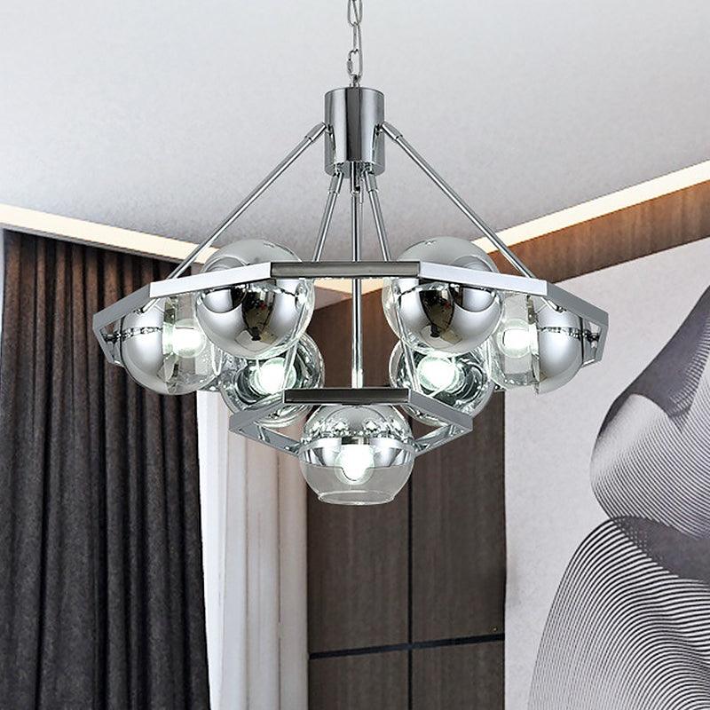 7 Bulbs Living Room Hanging Light Modern Silver Ceiling Chandelier - Rebooters