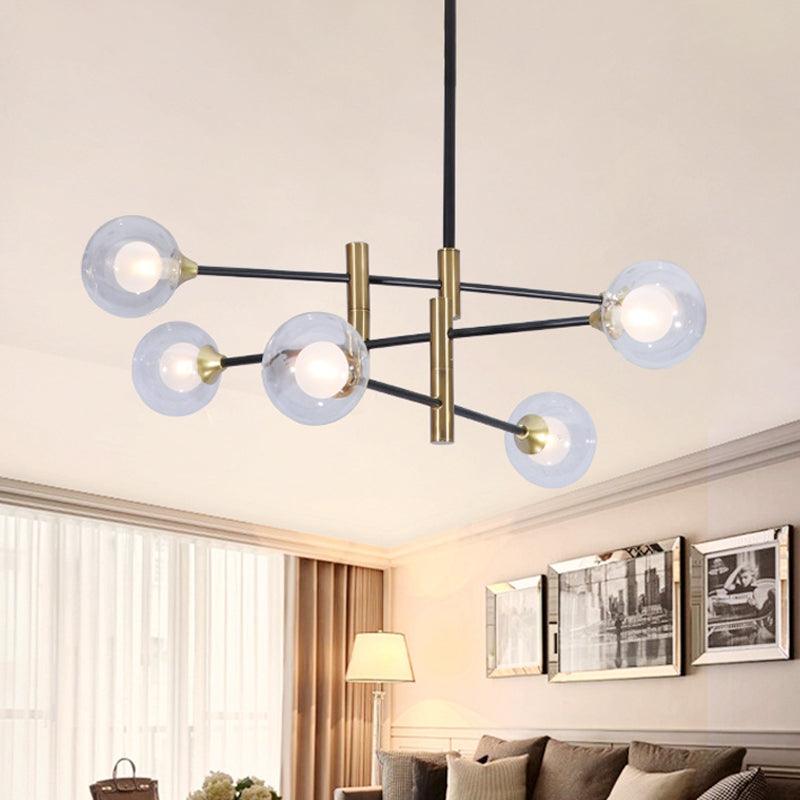 6 Heads Bedroom Linear Chandelier Brass Pendant Lamp - Rebooters