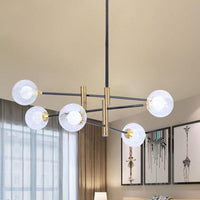 6 Heads Bedroom Linear Chandelier Brass Pendant Lamp - Rebooters