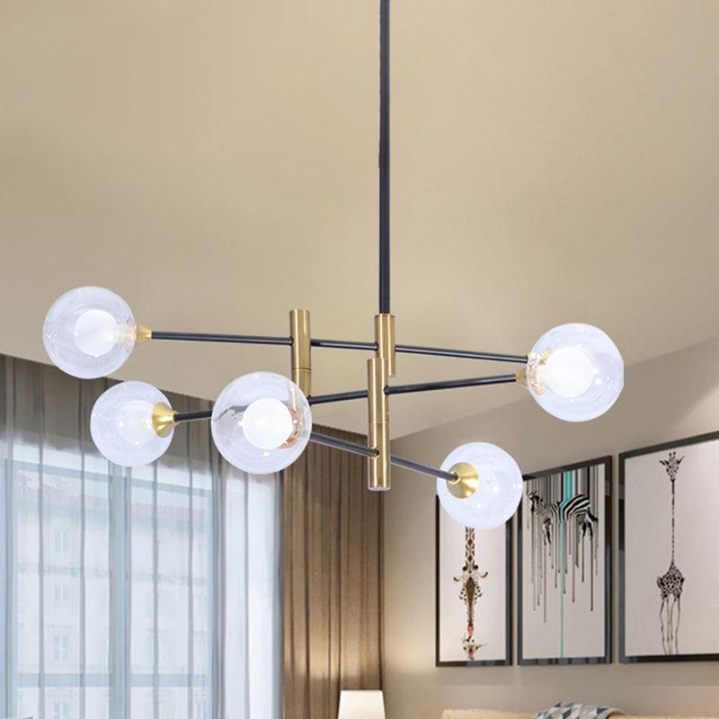 6 Heads Bedroom Linear Chandelier Brass Pendant Lamp - Rebooters