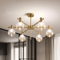 Ball LED Pendant Chandelier Clear Glass 6-Bulb Brass Lamp - Rebooters