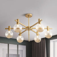 Ball LED Pendant Chandelier Clear Glass 6-Bulb Brass Lamp - Rebooters