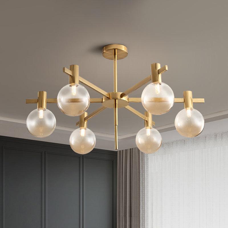 Ball LED Pendant Chandelier Clear Glass 6-Bulb Brass Lamp - Rebooters