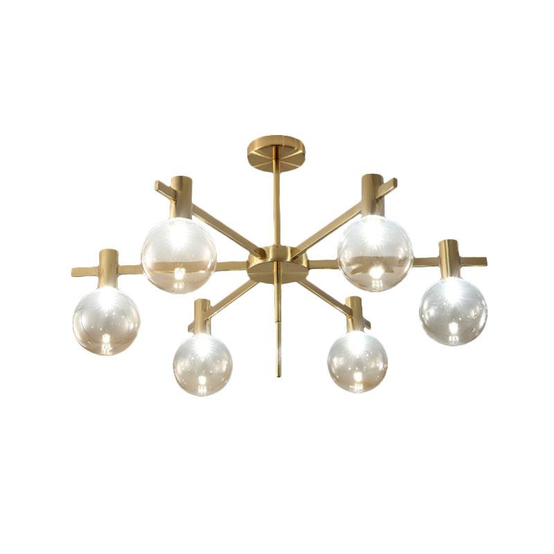 Ball LED Pendant Chandelier Clear Glass 6-Bulb Brass Lamp - Rebooters