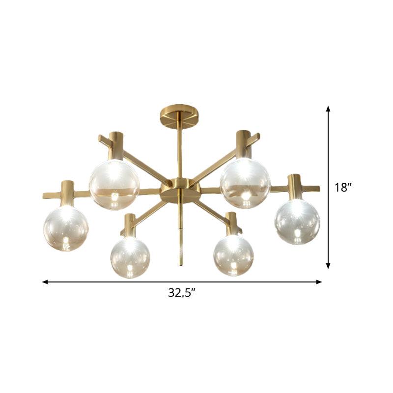 Ball LED Pendant Chandelier Clear Glass 6-Bulb Brass Lamp - Rebooters