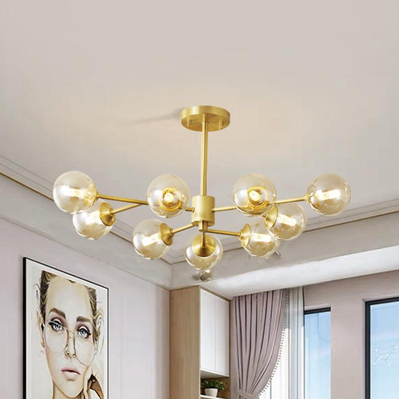 9 Lights Living Room Ceiling Chandelier Brass Finish Lamp - Rebooters
