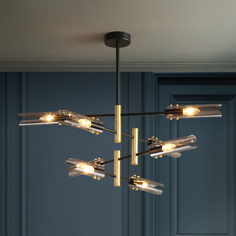 Tubular Chandelier Light Fixture Modern Smoke Gray Glass 8-Head - Rebooters