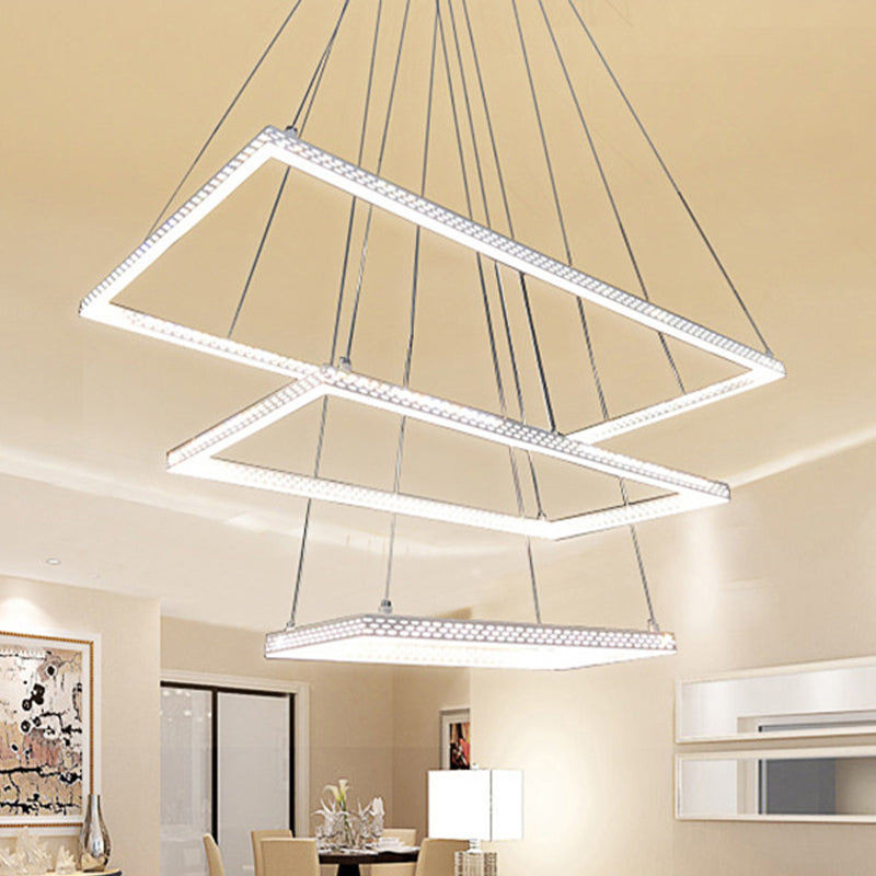 White Rectangular Chandelier Lighting Modernist 3 Lights Metal Ceiling Pendant Lamp - Rebooters