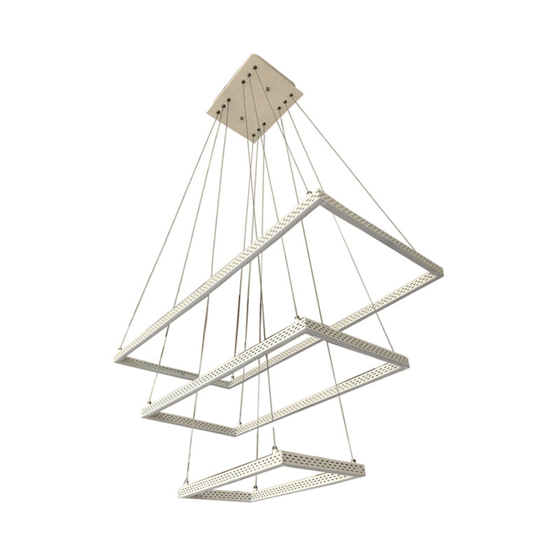 White Rectangular Chandelier Lighting Modernist 3 Lights Metal Ceiling Pendant Lamp - Rebooters