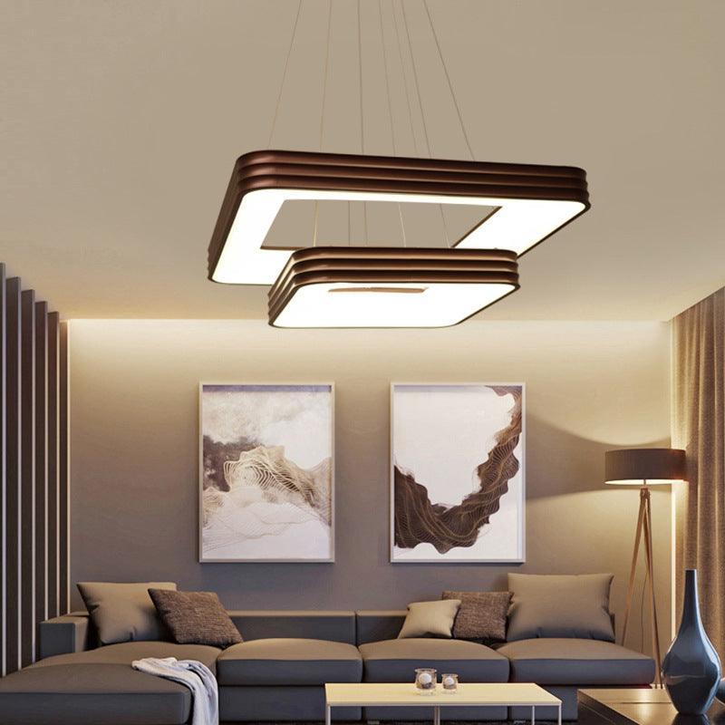 2 Tier Square Metal Chandelier Lamp Modernist Led Fixture - Rebooters