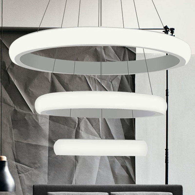 White Doughnut Chandelier Lamp Modernist Acrylic LED Pendant - Rebooters