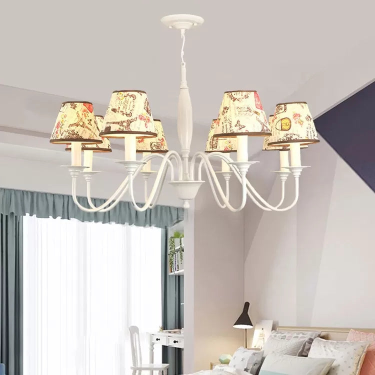 Modern Tower Hanging Light Metal Chandelier with Fabric Shade - Rebooters