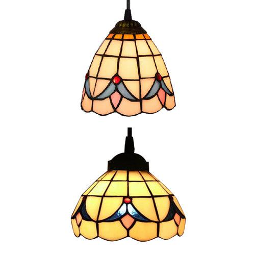 6"/8" Wide Flared Ceiling Lamp Tiffany-Style Beige Pendant Light - Rebooters