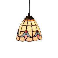 6"/8" Wide Flared Ceiling Lamp Tiffany-Style Beige Pendant Light - Rebooters