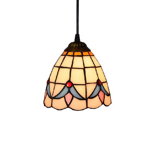 6"/8" Wide Flared Ceiling Lamp Tiffany-Style Beige Pendant Light - Rebooters