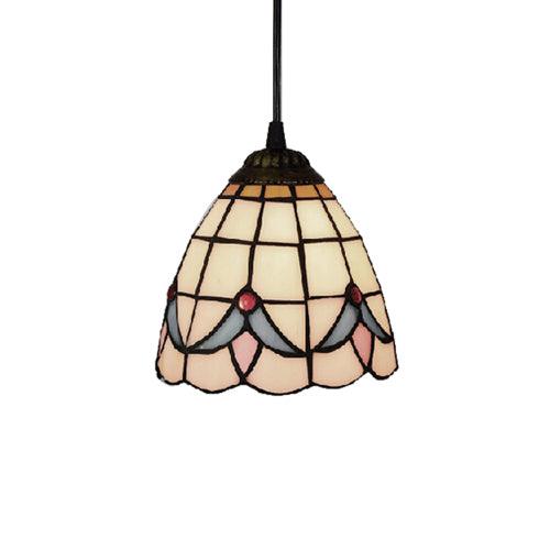 6"/8" Wide Flared Ceiling Lamp Tiffany-Style Beige Pendant Light - Rebooters