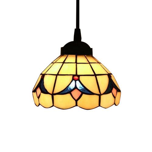 6"/8" Wide Flared Ceiling Lamp Tiffany-Style Beige Pendant Light - Rebooters