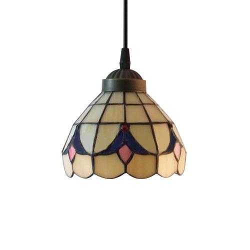 6"/8" Wide Flared Ceiling Lamp Tiffany-Style Beige Pendant Light - Rebooters