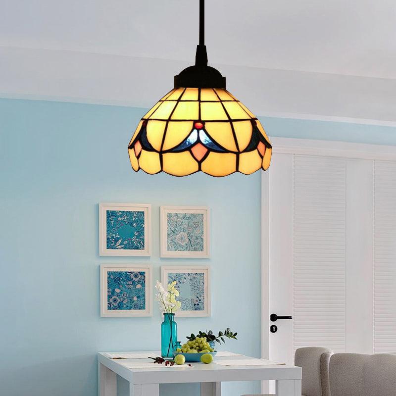 6"/8" Wide Flared Ceiling Lamp Tiffany-Style Beige Pendant Light - Rebooters