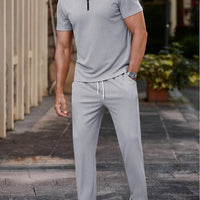 Solid Casual Lapel Half Zip Shirt Men Set for Outdoor Comfort Rebooters mens 2 piece set