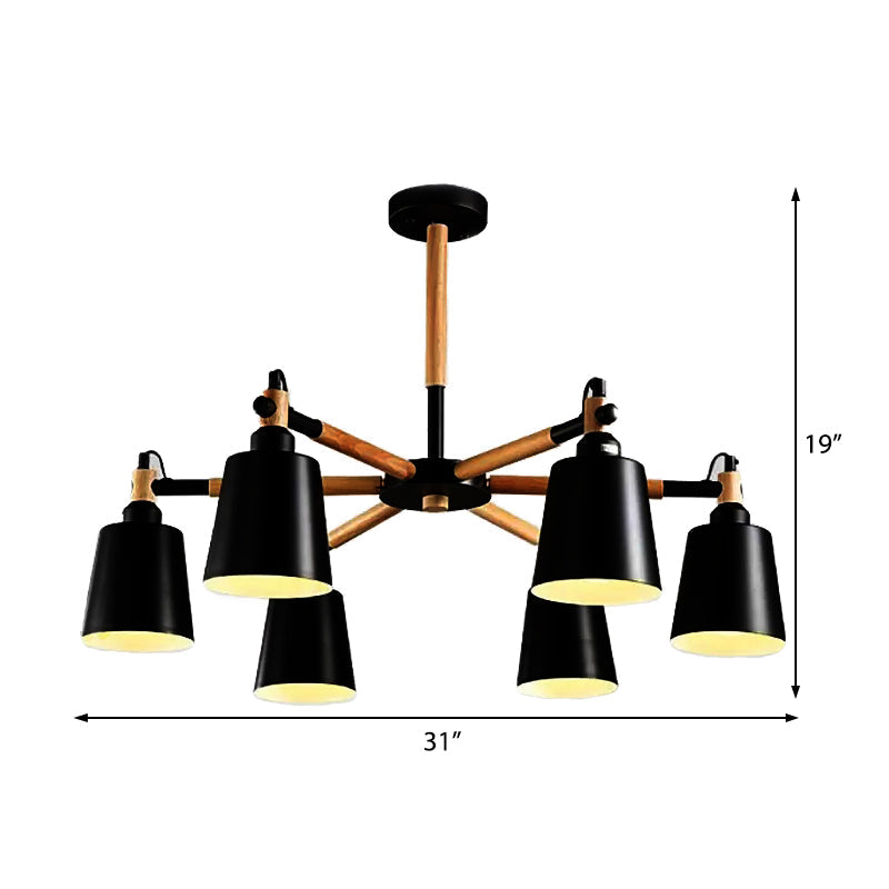 Modern Monochrome Chandelier Trapezoid Shade Six Lights Metal Hanging Light for Foyer - Rebooters