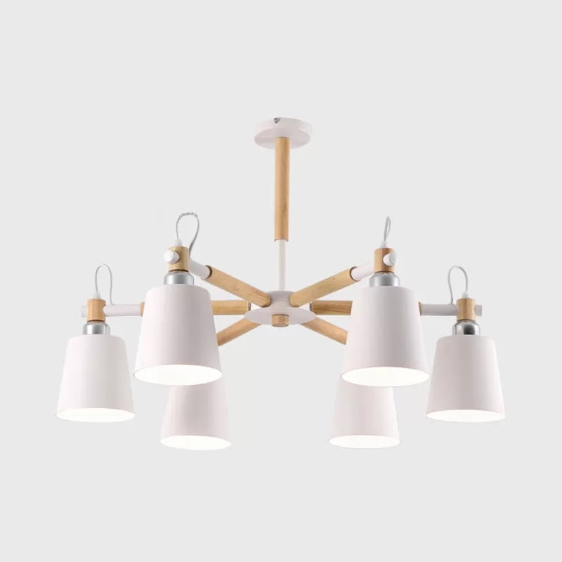 Modern Monochrome Chandelier Trapezoid Shade Six Lights Metal Hanging Light for Foyer - Rebooters