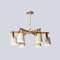Barrel Living Room Chandelier Metal 6 Lights White Radial Lamp - Rebooters