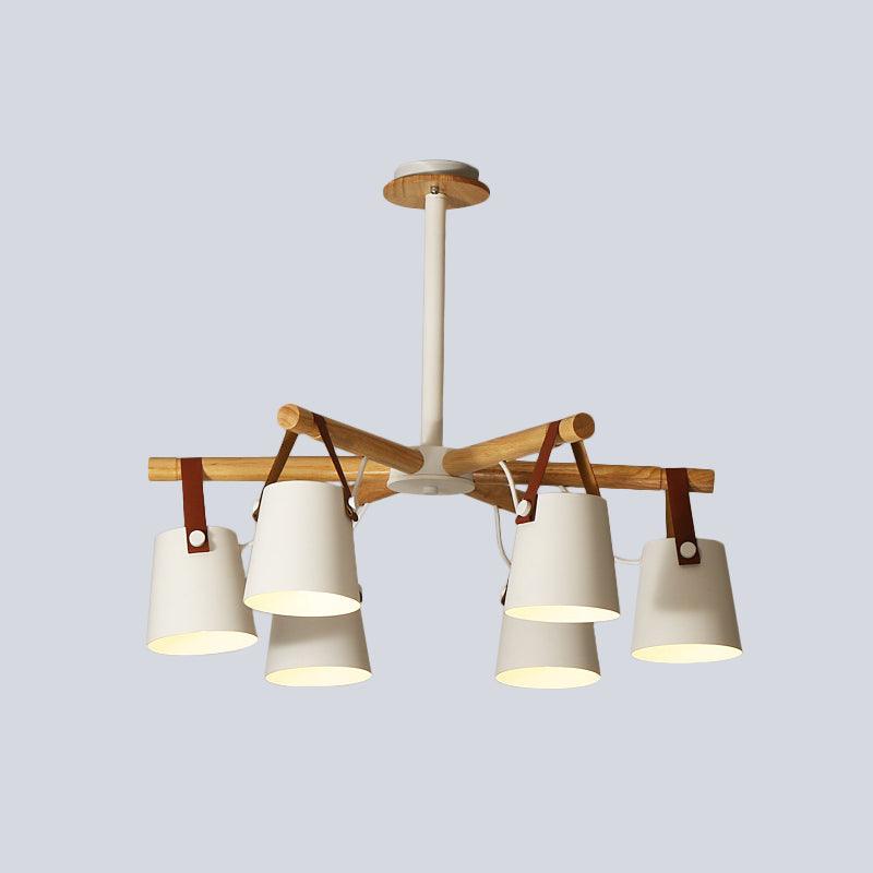 Barrel Living Room Chandelier Metal 6 Lights White Radial Lamp - Rebooters