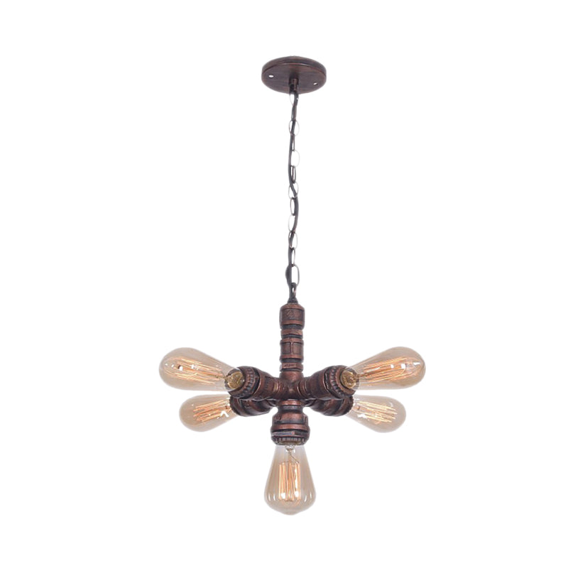 5-Bulb Metal Ceiling Chandelier Antiqued Copper Finish Lamp - Rebooters