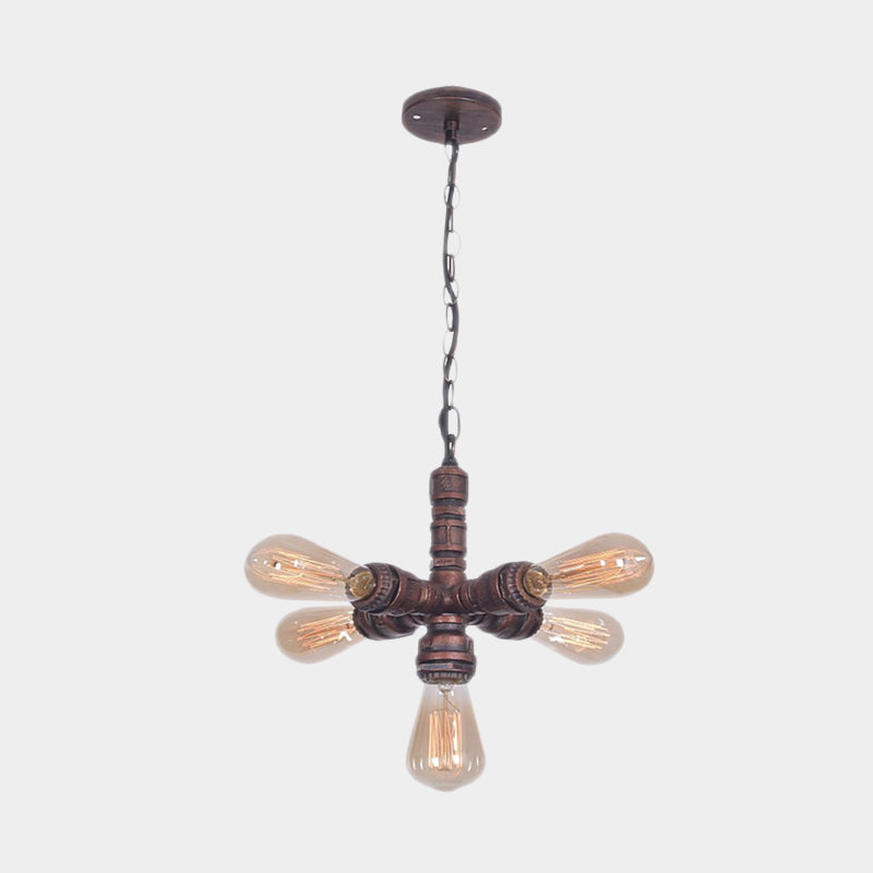 5-Bulb Metal Ceiling Chandelier Antiqued Copper Finish Lamp - Rebooters