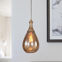 1-Head Hanging Light Fixture Vintage Teardrop Amber Water Glass Ceiling Pendant Lamp - Rebooters