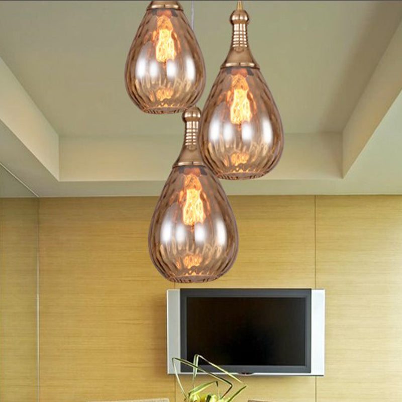 1-Head Hanging Light Fixture Vintage Teardrop Amber Water Glass Ceiling Pendant Lamp - Rebooters