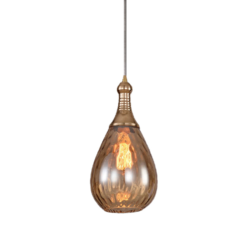 1-Head Hanging Light Fixture Vintage Teardrop Amber Water Glass Ceiling Pendant Lamp - Rebooters