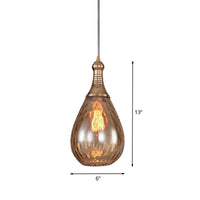 1-Head Hanging Light Fixture Vintage Teardrop Amber Water Glass Ceiling Pendant Lamp - Rebooters