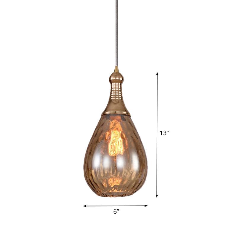1-Head Hanging Light Fixture Vintage Teardrop Amber Water Glass Ceiling Pendant Lamp - Rebooters