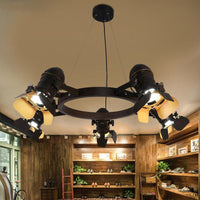 5 Lights Pendant Chandelier Art Deco Camera Metallic Lamp - Rebooters