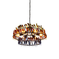 6 Bulbs Hanging Lighting Art Deco Feather Metallic Chandelier Pendant Lamp in Red and Blue - Rebooters