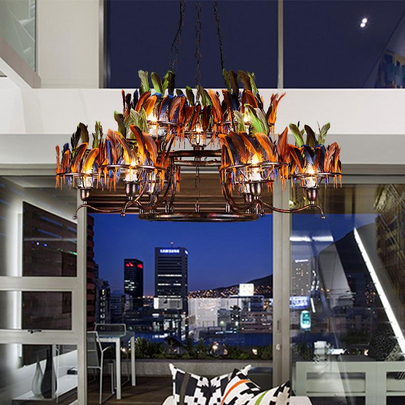 6 Bulbs 2-Layer Pendant Light Antiqued Rust Iron Chandelier - Rebooters