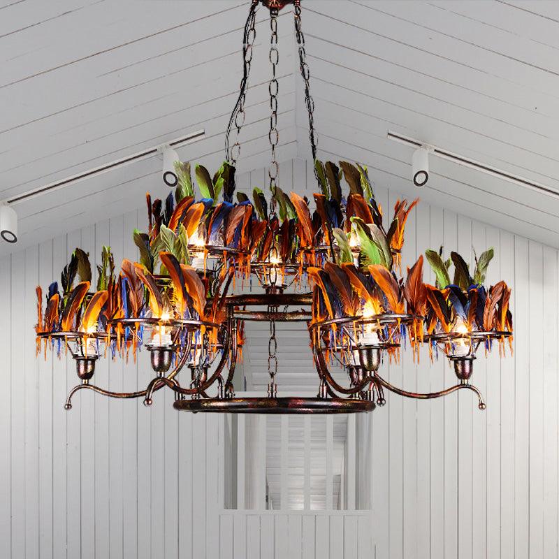 6 Bulbs 2-Layer Pendant Light Antiqued Rust Iron Chandelier - Rebooters