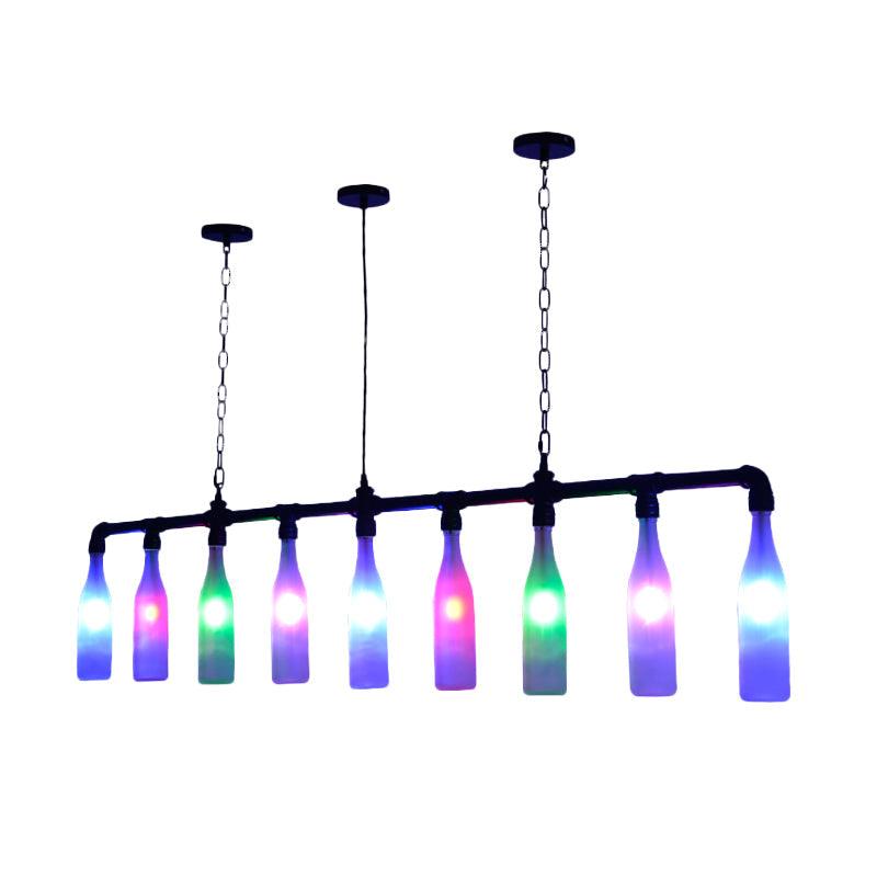 9 Lights Island Pendant Light Art Deco Wine Bottle Colorful Glass Hanging Ceiling Lamp in Black for Bar - Rebooters