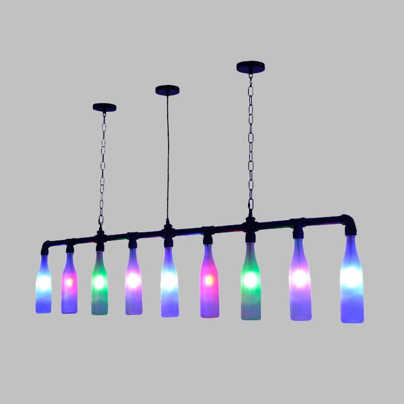 9 Lights Island Pendant Light Art Deco Wine Bottle Colorful Glass Hanging Ceiling Lamp in Black for Bar - Rebooters