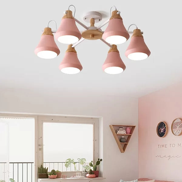 Metal Urn Shaped Suspension Light Kindergarten Macaron Style Chandelier in Pink - Rebooters