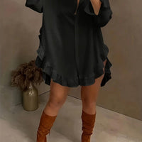 Oversized Ruffle Hem Shirt Dress For Women - Chic Style Rebooters Womens Shirts