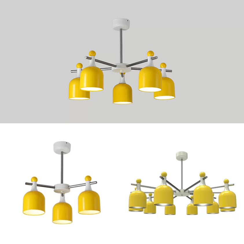 Living Room Kindergarten Hanging Light Metal Macaron Yellow Chandelier - Rebooters