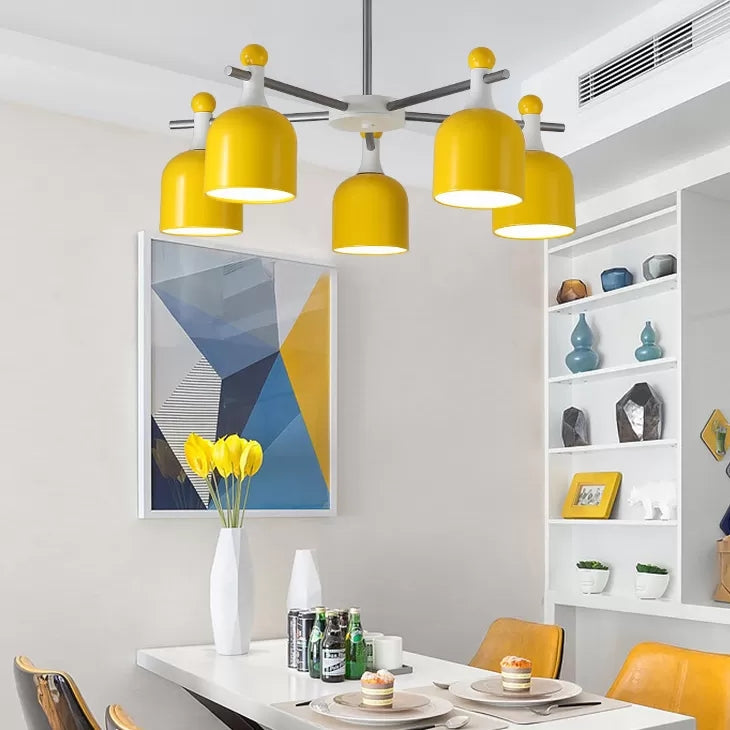 Living Room Kindergarten Hanging Light Metal Macaron Yellow Chandelier - Rebooters