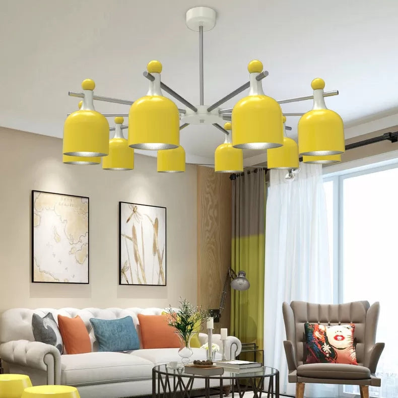 Living Room Kindergarten Hanging Light Metal Macaron Yellow Chandelier - Rebooters